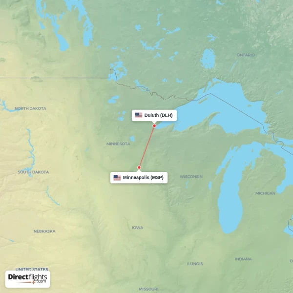 Minneapolis - Duluth direct flight map