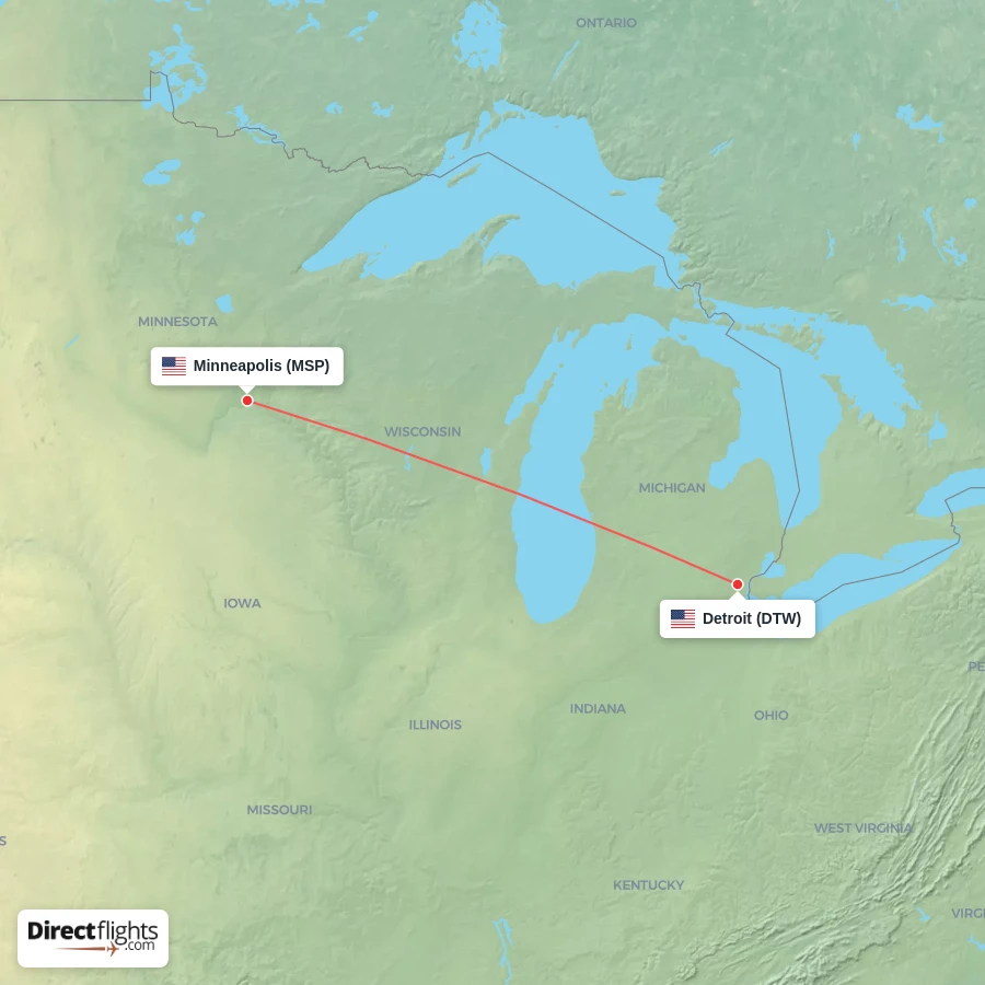 MSP - DTW route map