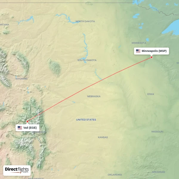 Minneapolis - Vail direct flight map
