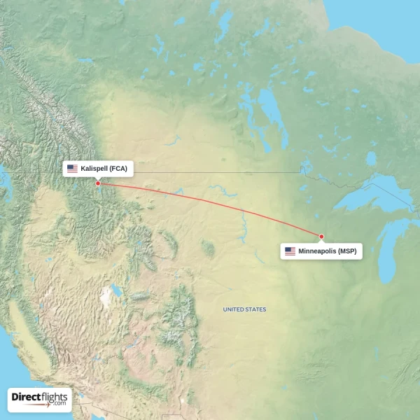 Minneapolis - Kalispell direct flight map