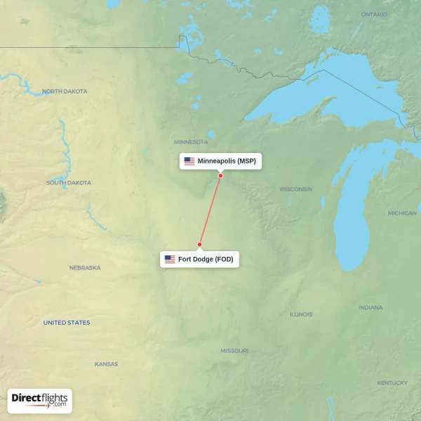 Minneapolis - Fort Dodge direct flight map