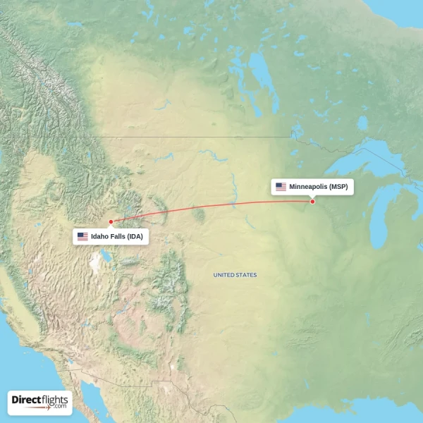 Minneapolis - Idaho Falls direct flight map