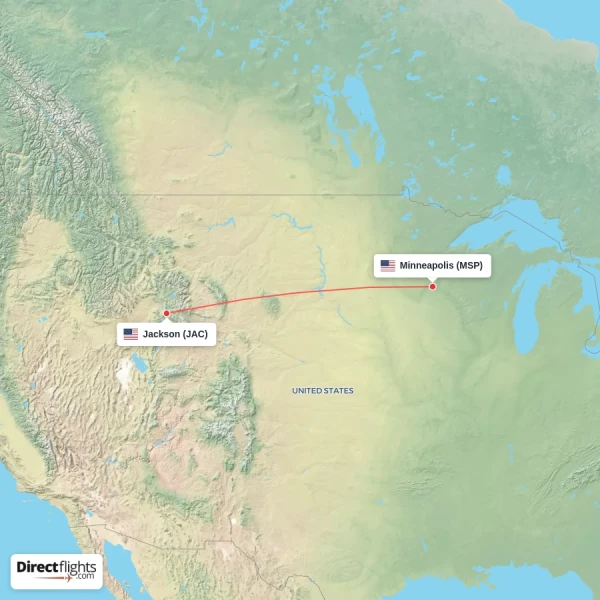 Minneapolis - Jackson direct flight map