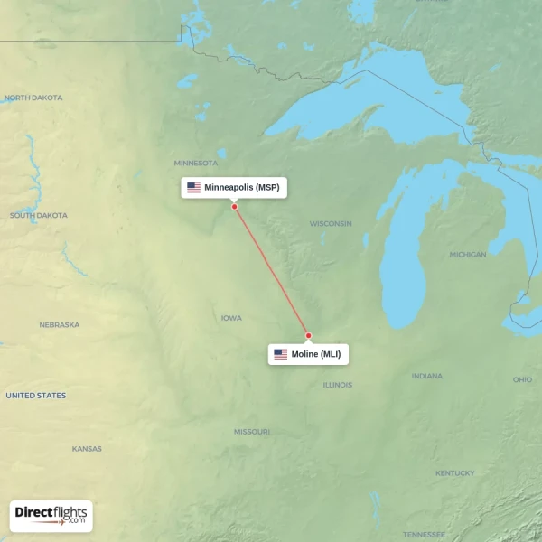 Minneapolis - Moline direct flight map