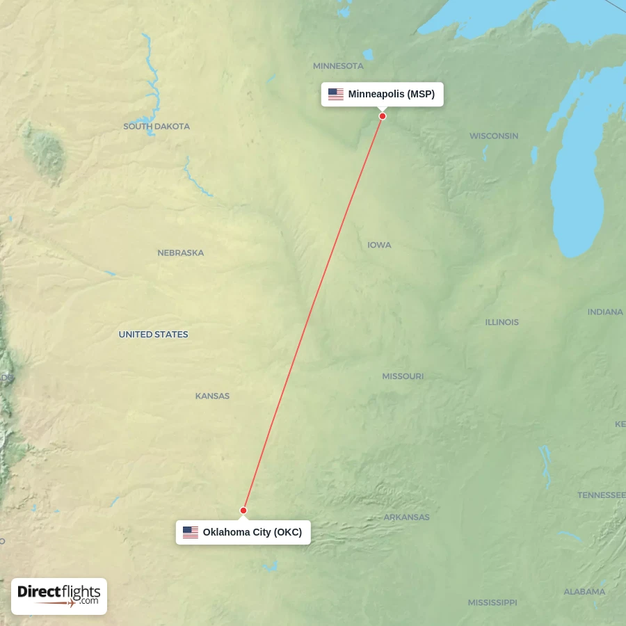 MSP - OKC route map