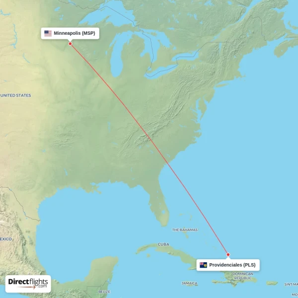 Minneapolis - Providenciales direct flight map
