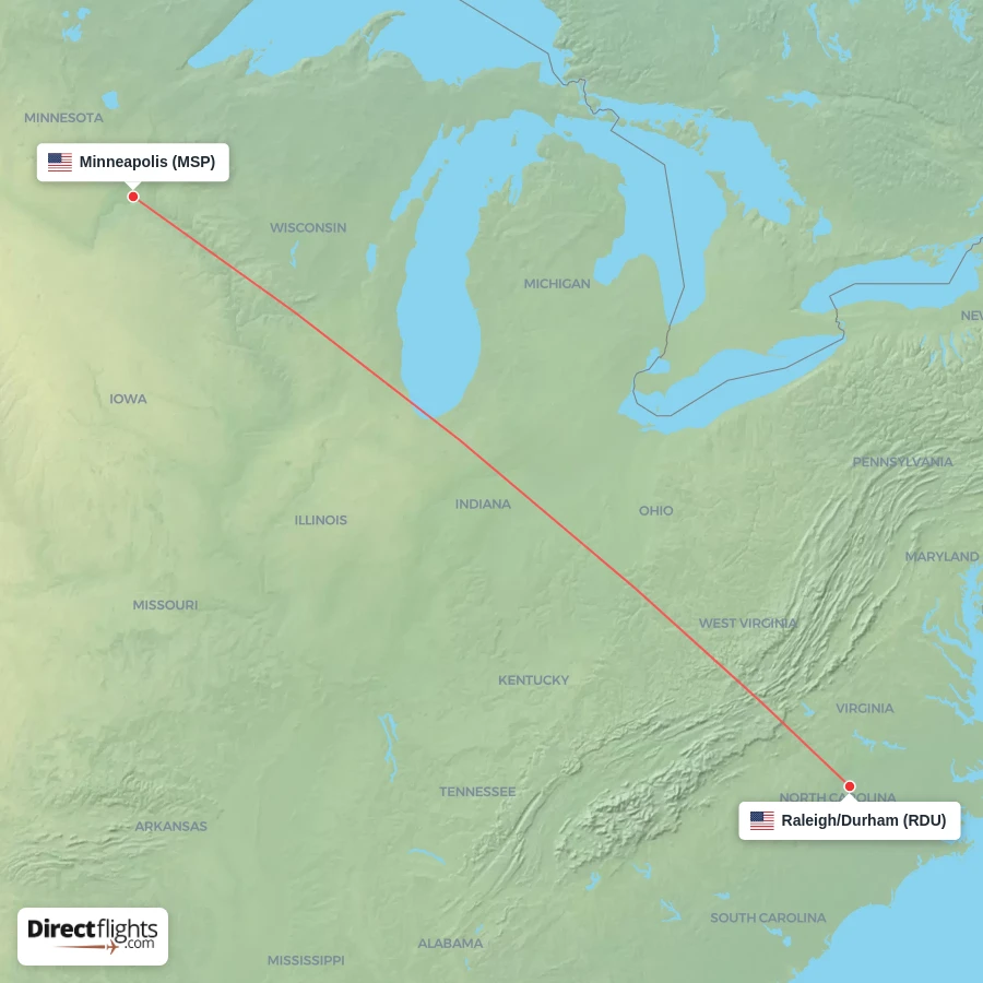 MSP - RDU route map