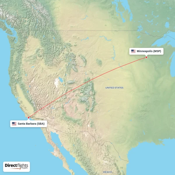 Minneapolis - Santa Barbara direct flight map