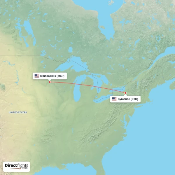 Minneapolis - Syracuse direct flight map