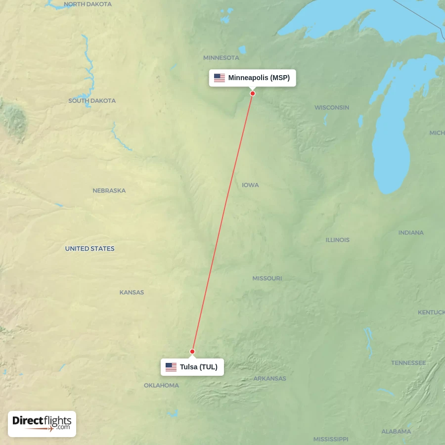 MSP - TUL route map