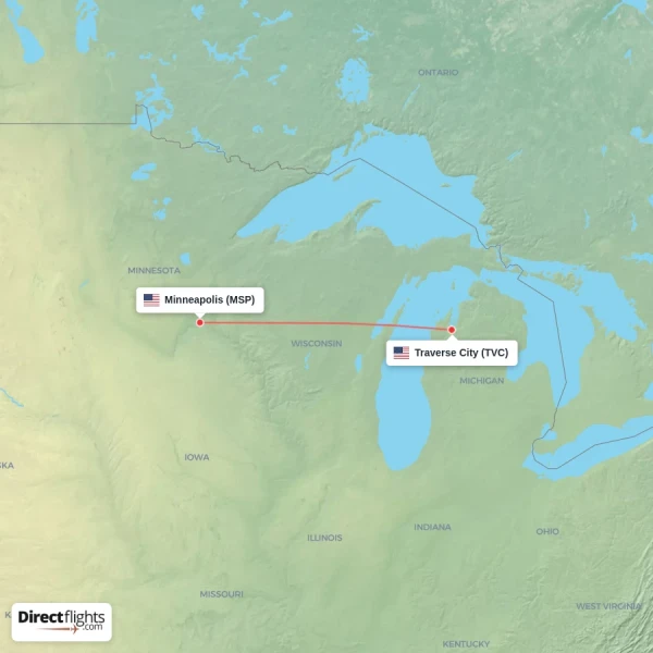 Minneapolis - Traverse City direct flight map