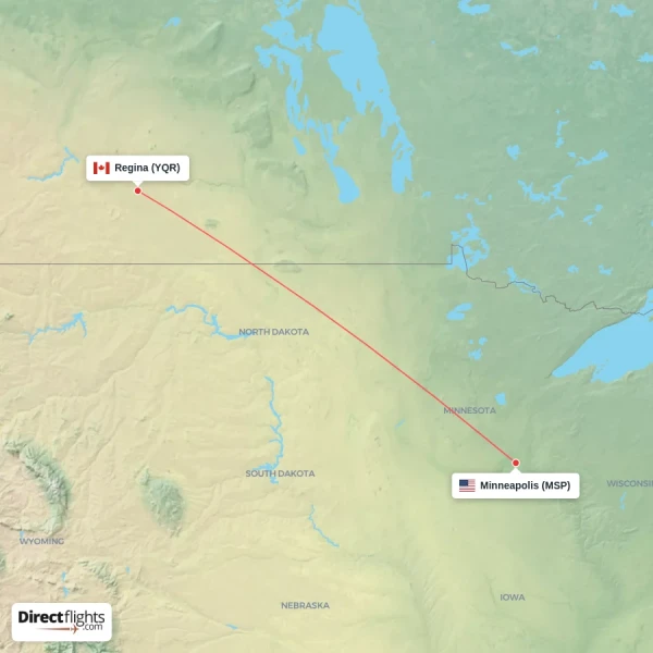 Minneapolis - Regina direct flight map