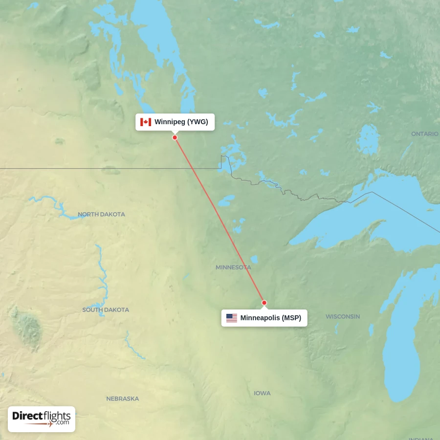 MSP - YWG route map