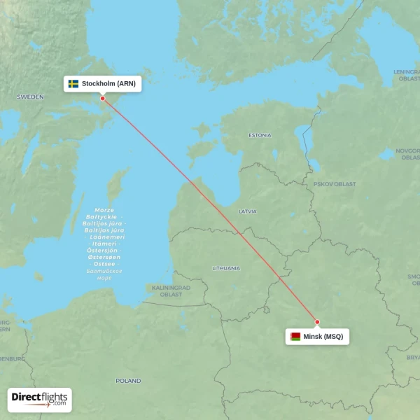 Minsk - Stockholm direct flight map