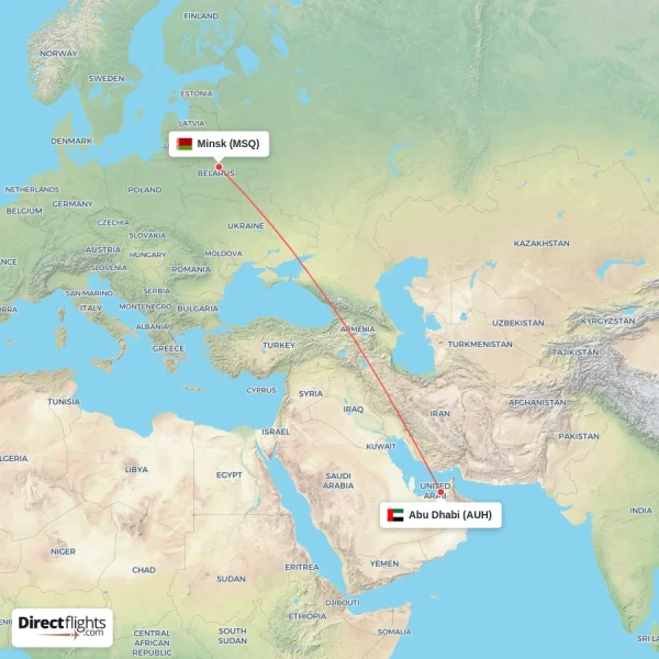 Minsk - Abu Dhabi direct flight map