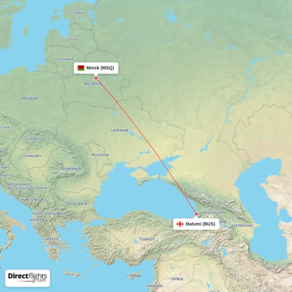 Minsk - Batumi direct flight map