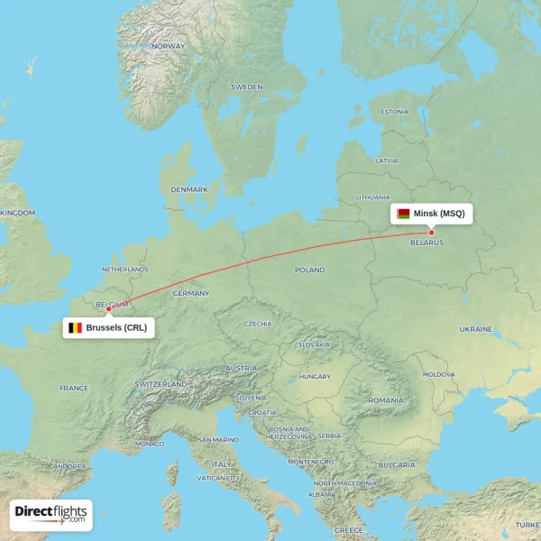 Minsk - Brussels direct flight map