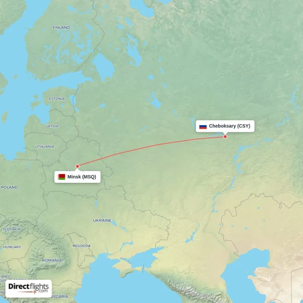Minsk - Cheboksary direct flight map