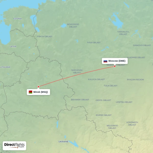 Minsk - Moscow direct flight map