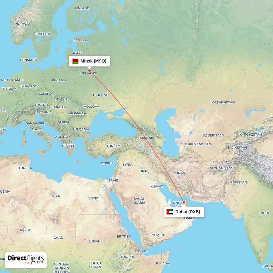 MSQ - DXB route map