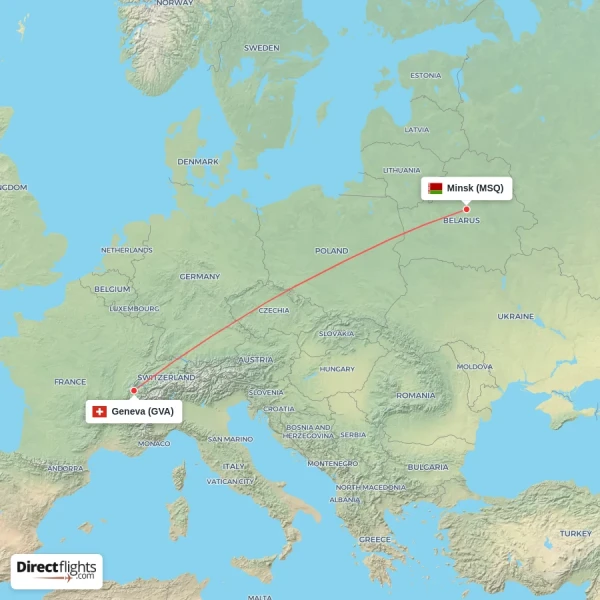 Minsk - Geneva direct flight map