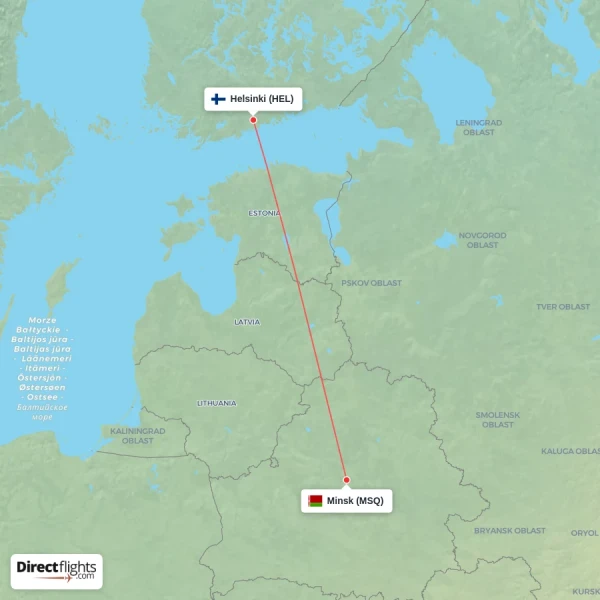 Minsk - Helsinki direct flight map