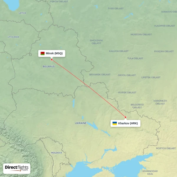 Minsk - Kharkov direct flight map
