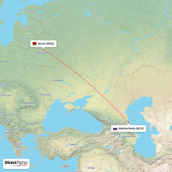 Minsk - Makhachkala direct flight map