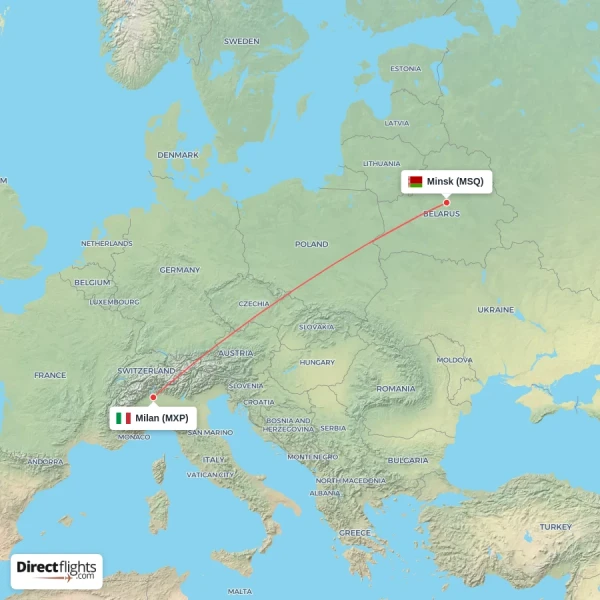 Minsk - Milan direct flight map