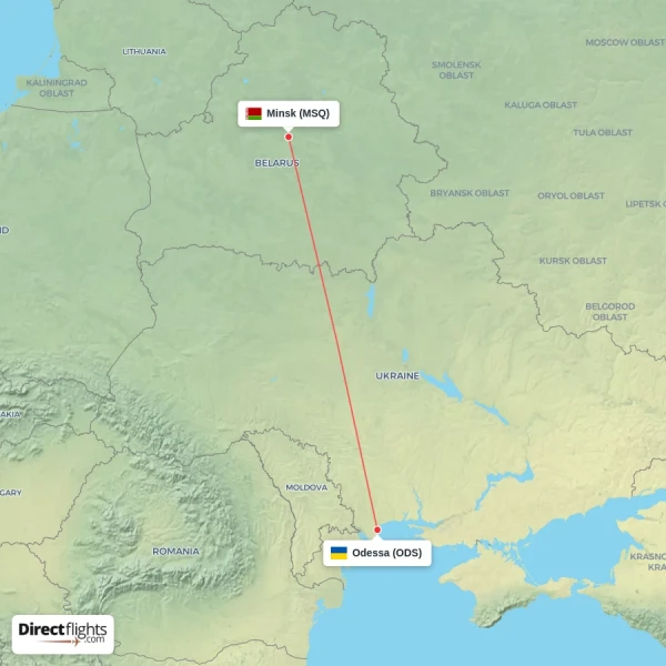 Minsk - Odessa direct flight map