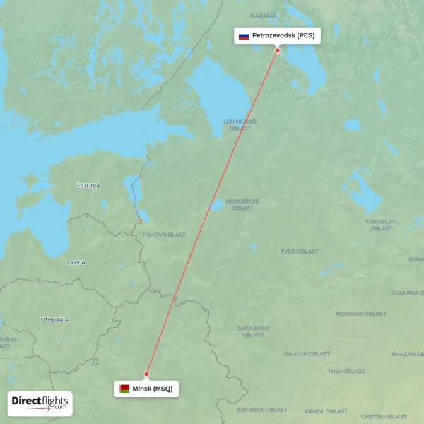 Minsk - Petrozavodsk direct flight map
