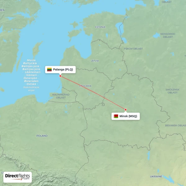 Minsk - Palanga direct flight map