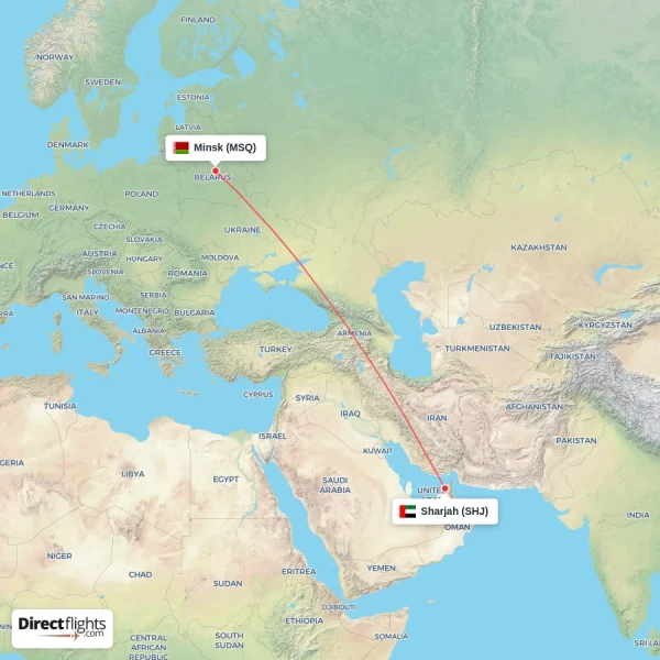 Minsk - Sharjah direct flight map