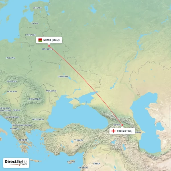 Minsk - Tbilisi direct flight map