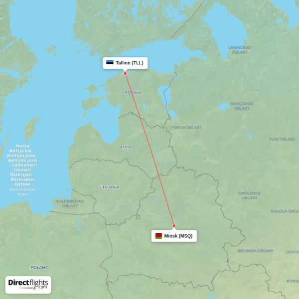 Minsk - Tallinn direct flight map