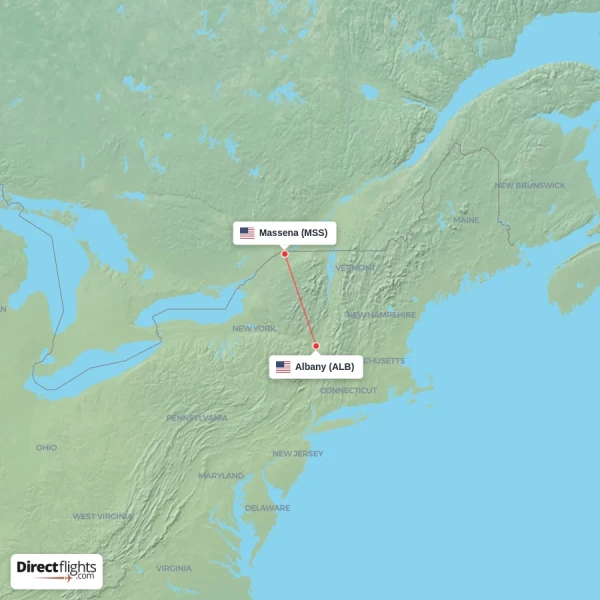 Massena - Albany direct flight map
