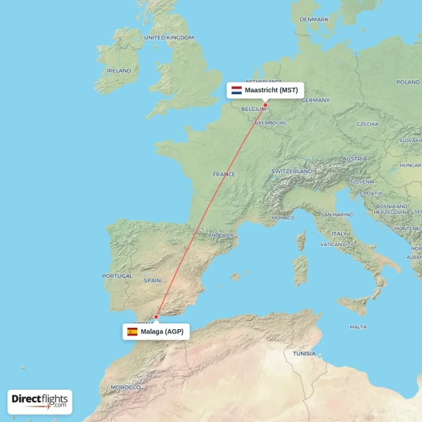 Maastricht - Malaga direct flight map
