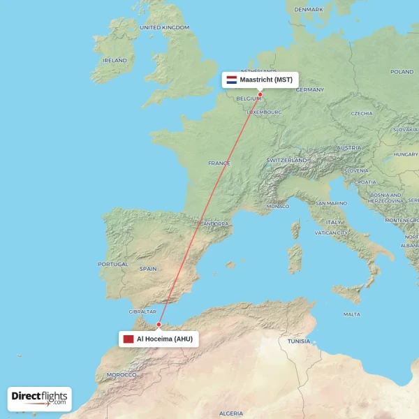 Maastricht - Al Hoceima direct flight map