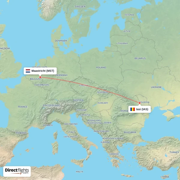 Maastricht - Iasi direct flight map
