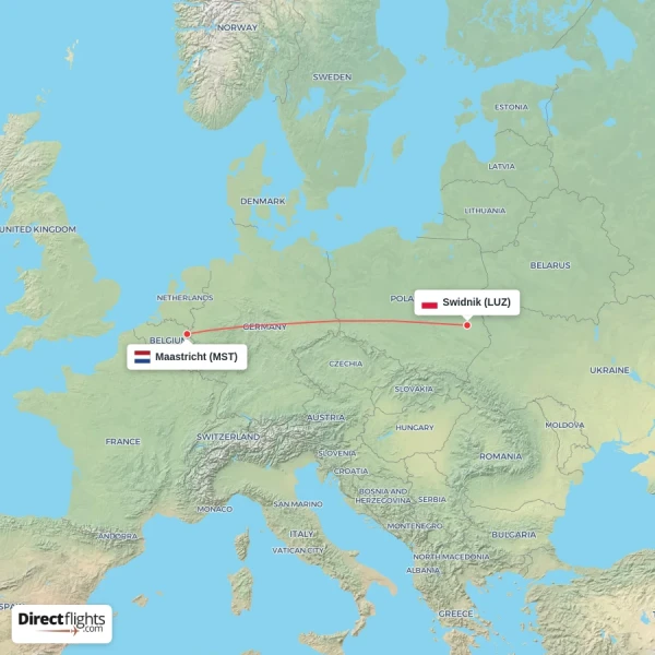 Maastricht - Swidnik direct flight map