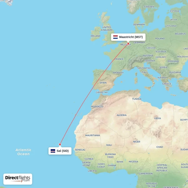 Maastricht - Sal direct flight map