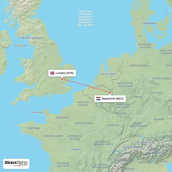 Maastricht - London direct flight map