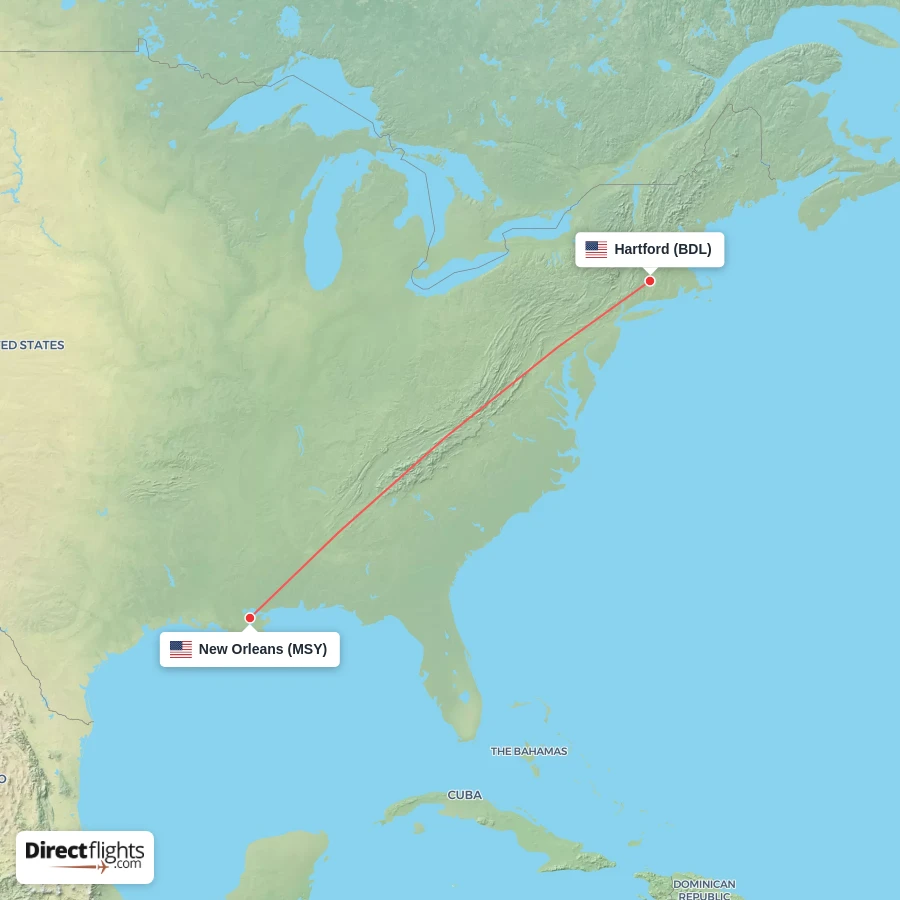 MSY - BDL route map
