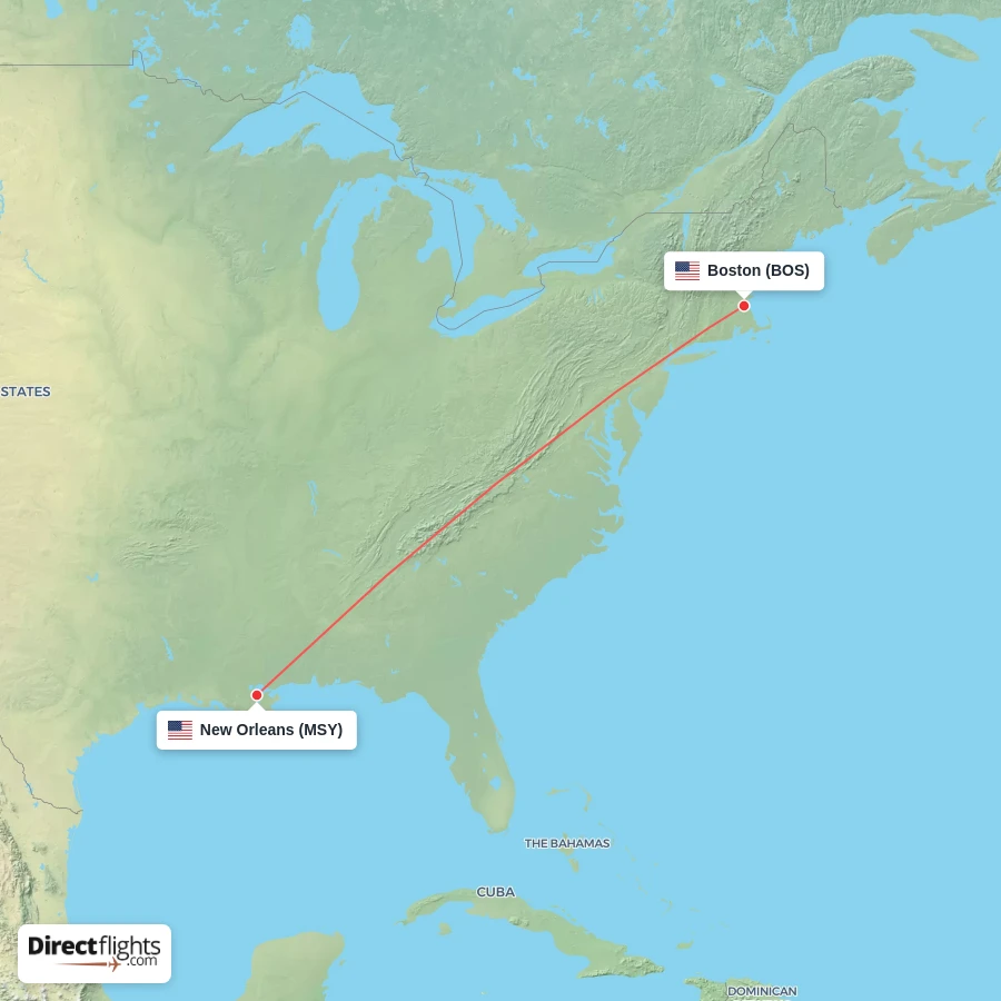 MSY - BOS route map