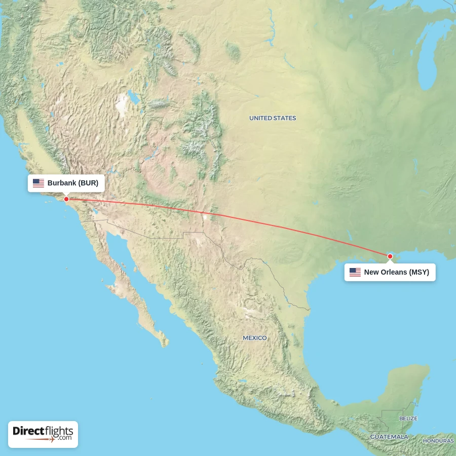 MSY - BUR route map