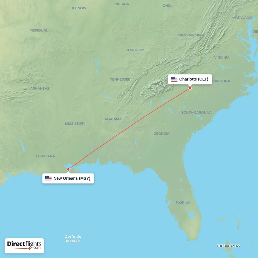 MSY - CLT route map
