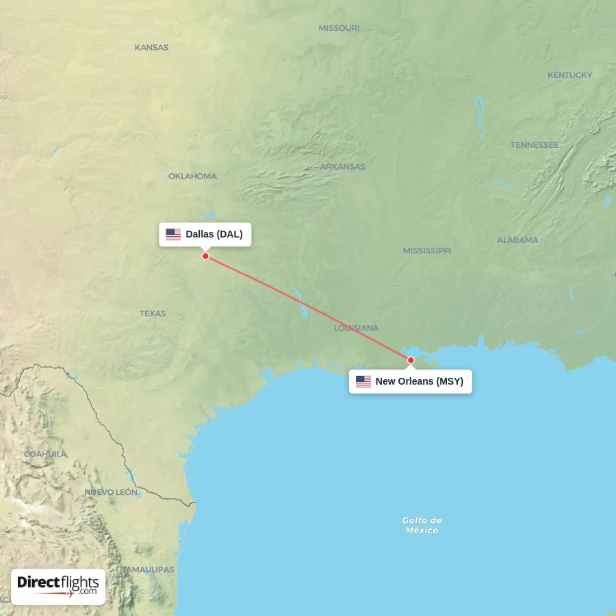MSY - DAL route map
