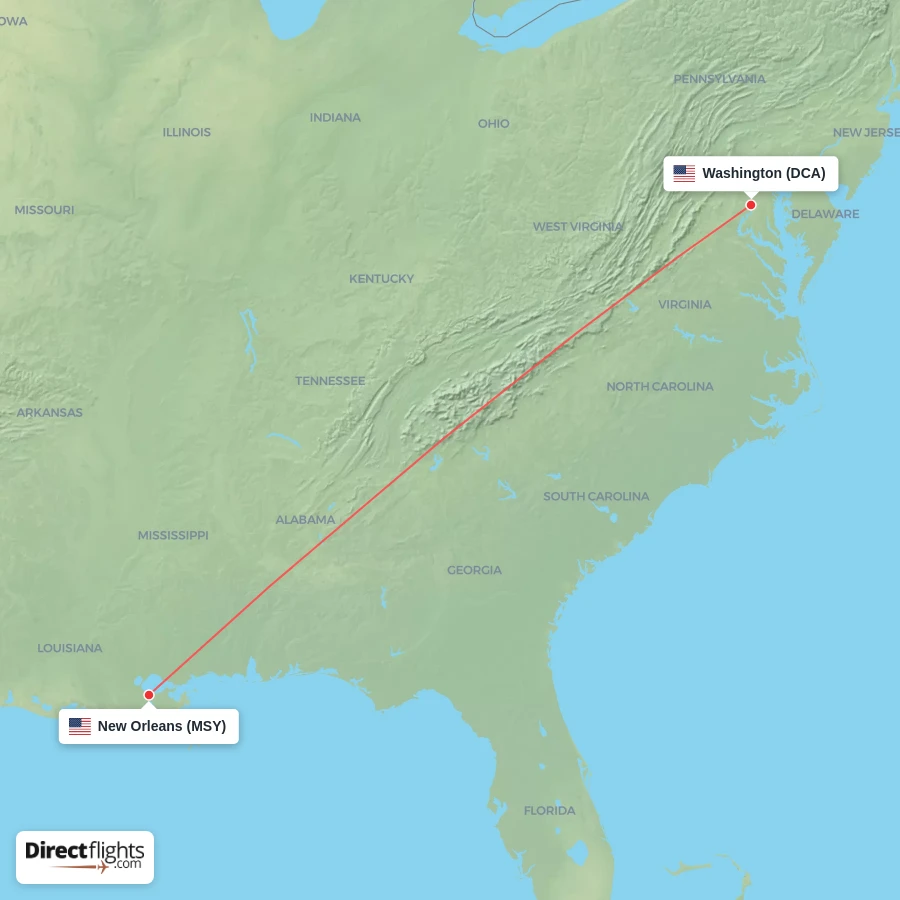 MSY - DCA route map