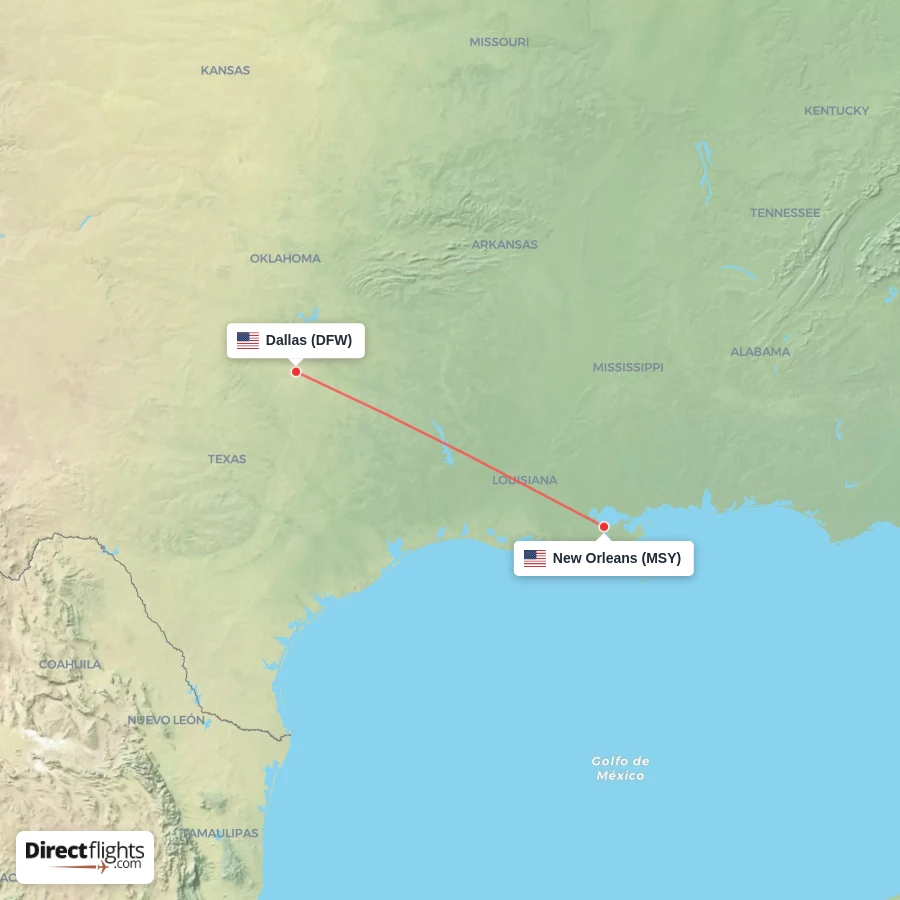 MSY - DFW route map