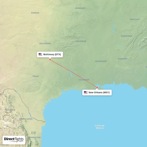New Orleans - McKinney direct flight map